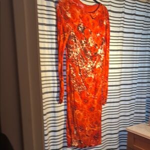 Basler Orange Bodycon Dress long sleeve Crew Neck for Cocktail